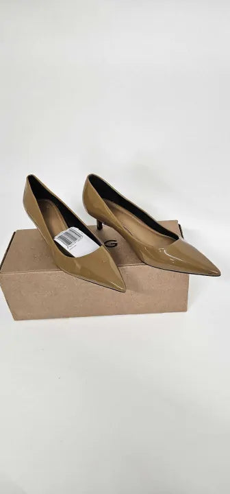 Mango - Kitten-heel Patent Leather Shoes - Brown Size: 36