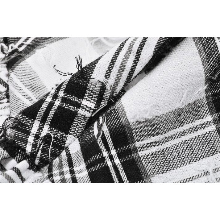 Dark in Love Quinn Punk Black and White Checkered Asymmetrical Messy Net Skirt