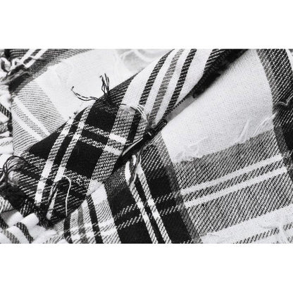 Dark in Love Quinn Punk Black and White Checkered Asymmetrical Messy Net Skirt