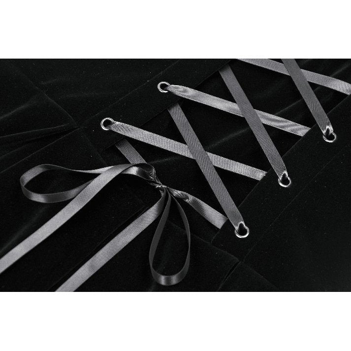 Dark in Love Lux Black Velvet Horn Embroidery Maxi Dress