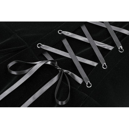 Dark in Love Lux Black Velvet Horn Embroidery Maxi Dress