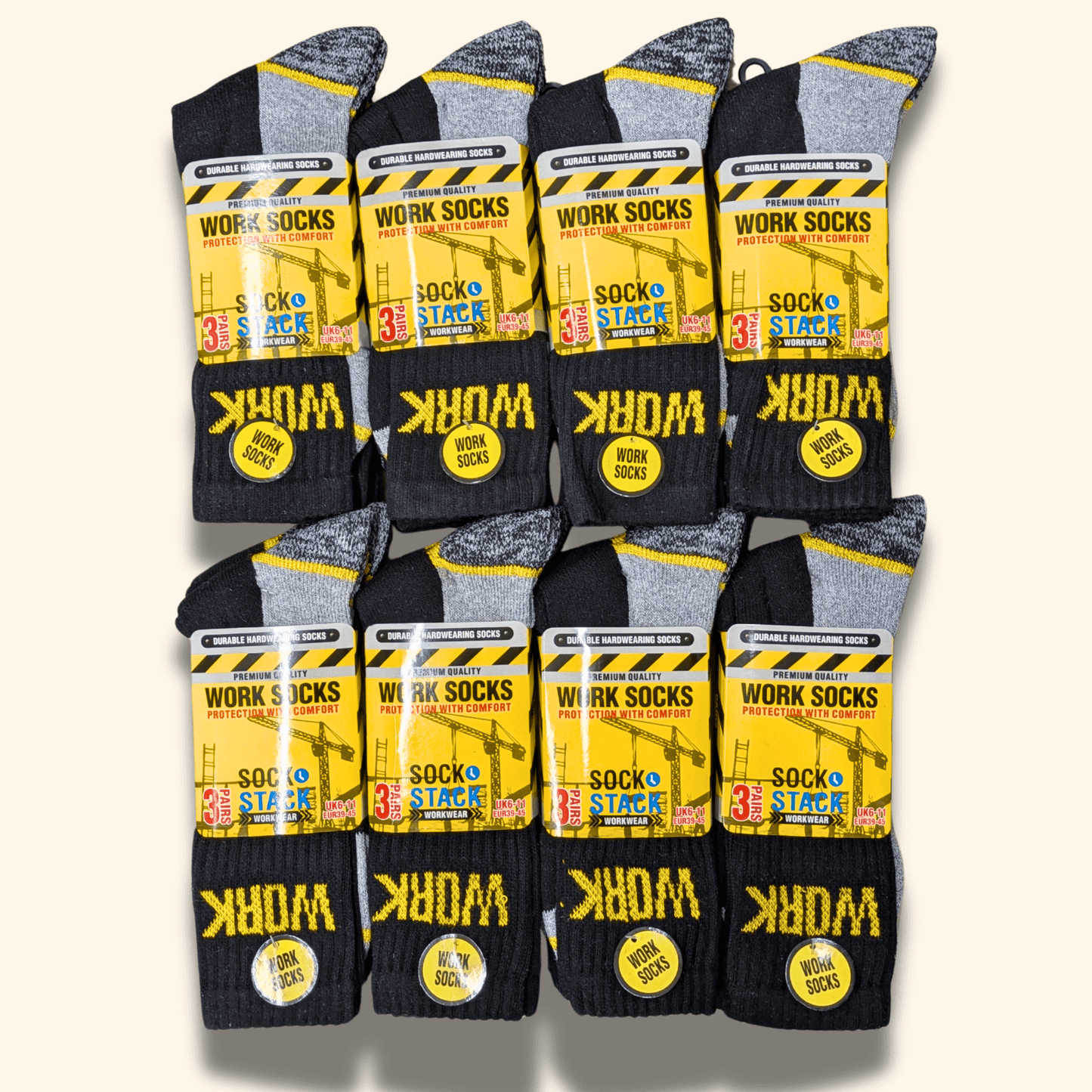 24 Pairs Mens Heavy Duty Work Socks Cushion Sole Reinforced Toe Heel Durable Black Boot Sock for Construction Outdoor Jobs Walking Sizes UK 6-11 EUR 39-45 by Sock Stack