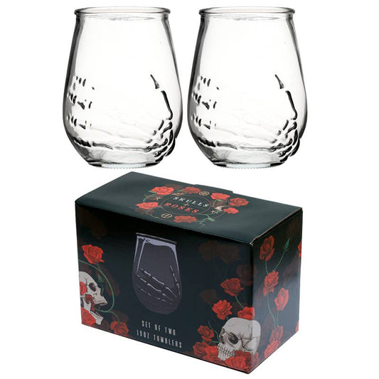 Gothic Gifts Skeleton Hand Set of 2 Glass Tumblers