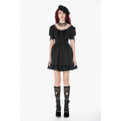 Dark in Love Gothic Lace Square-Neck Puff Sleeve Dress