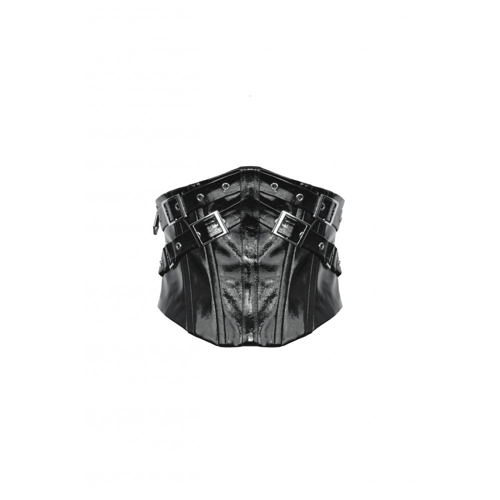 Dark in Lia Punk Love Patent Leather Waist Corset with Metal Accents