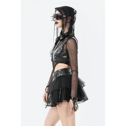 Dark in Love Bonded Tulle Layered Goth Mini Skirt in Black