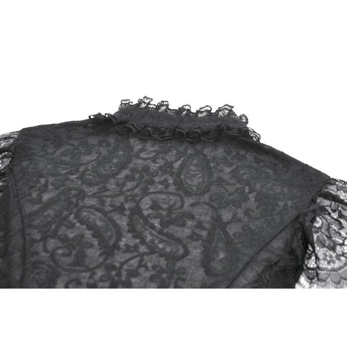 Black Floral Lace High-Neck Gothic Shoulder-Mantle Corset Top