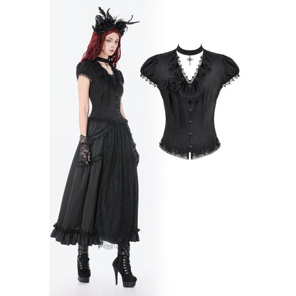 Dark in Love Courtly Cross Gem Gothic Blouse