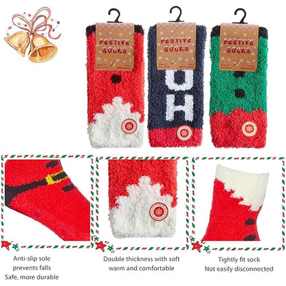 3 Pack Mens Cozy Christmas Slipper Socks Festive Santa and Elf Designs Warm and Comfortable Holiday Gift UK Sizes 6-11 by Sock Stack