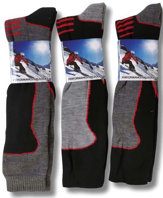 3 Pack Mens Long Thermal Ski Socks Advanced Insulation for Winter Sports Hiking Outdoor Breathable and Durable Knee High Cushioning Moisture-Wicking Black Grey Red UK 6-11 by Sock Stack