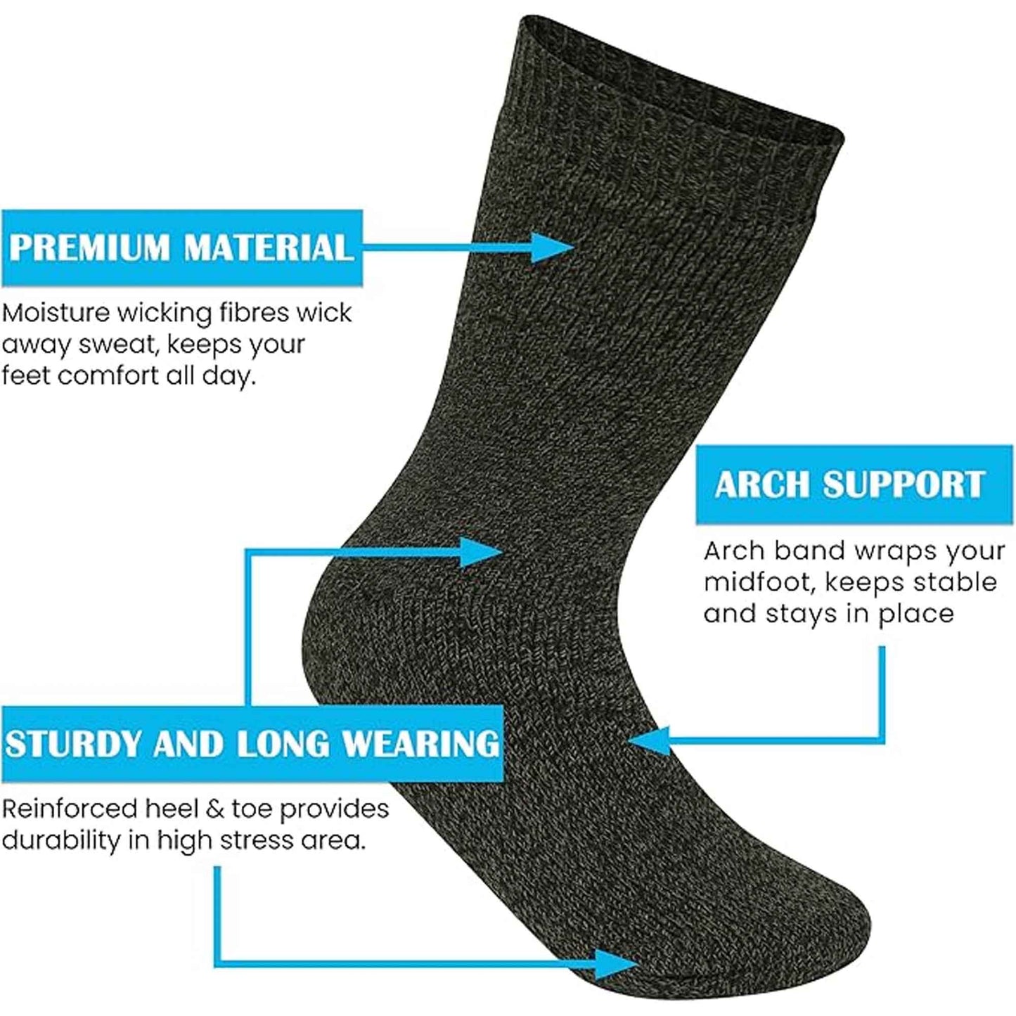 3 Pack Mens Wellington Boot Socks Durable Cushioned Reinforced Heel and Toe for Outdoor Work and Hiking Comfortable Fit UK Sizes 6-11 by Sock Stack