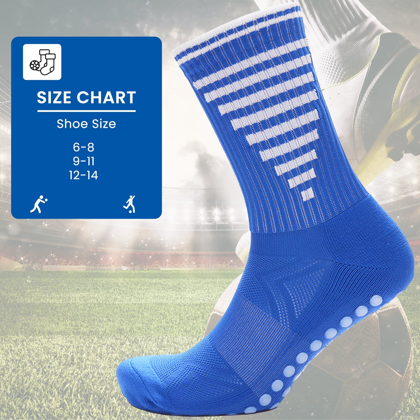 3 Pairs Blue Anti Slip Football Grip Socks for Men Sports Socks for Gym Running Yoga Trekking Hiking by Sock Stack