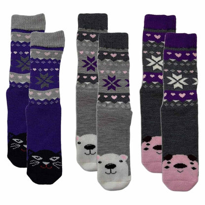 3 Pairs Women's Thermal Slipper Socks Adorable Animal Designs Polar Bears Kittens Perfect for Winter Lounging Gift Giving UK 4-7 EU 37-40 by Sock Stack