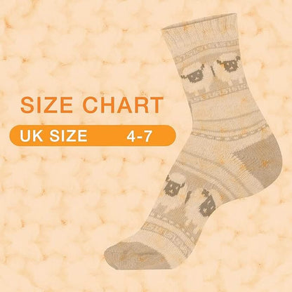 3 Pairs Womens Natural Thermal Alpaca Wool Socks Ultra Soft Warm Winter Boot Socks Non Slip Grippers Cute Nordic Designs Sizes UK 4-7 Daisy Dreamer