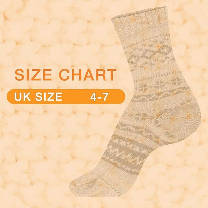 3 Pairs Womens Natural Thermal Alpaca Wool Socks Ultra Soft Warm Winter Boot Socks Non Slip Grippers Cute Nordic Designs Sizes UK 4-7 Daisy Dreamer