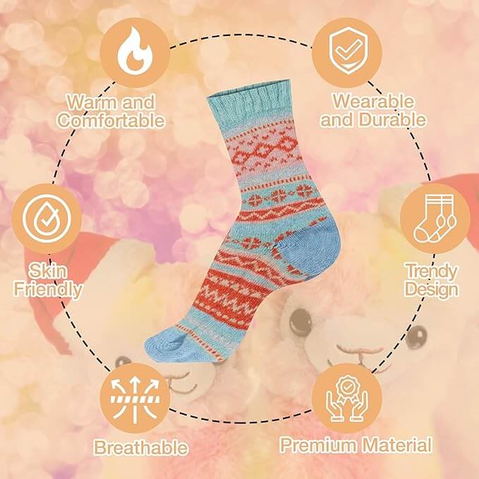 3 Pairs Womens Natural Thermal Alpaca Wool Socks Ultra Soft Warm Winter Boot Socks Non Slip Grippers Cute Nordic Designs Sizes UK 4-7 Daisy Dreamer