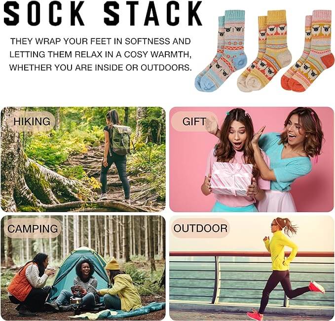 3 Pairs Womens Natural Thermal Alpaca Wool Socks Ultra Soft Warm Winter Boot Socks Non Slip Grippers Cute Nordic Designs Sizes UK 4-7 Daisy Dreamer