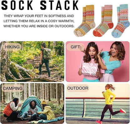 3 Pairs Womens Natural Thermal Alpaca Wool Socks Ultra Soft Warm Winter Boot Socks Non Slip Grippers Cute Nordic Designs Sizes UK 4-7 Daisy Dreamer