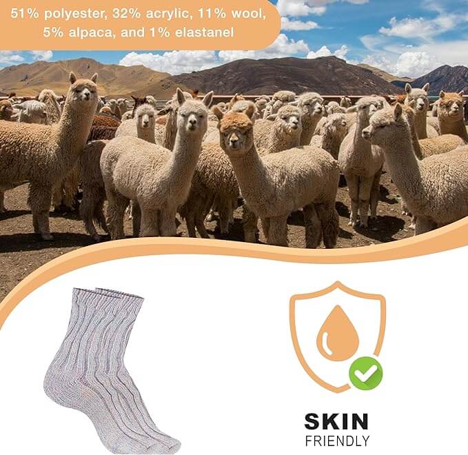 3 Pairs Womens Natural Thermal Alpaca Wool Socks Ultra Soft Warm Winter Boot Socks Non Slip Grippers Cute Nordic Designs Sizes UK 4-7 Daisy Dreamer