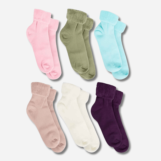 6 Pairs Women's Thermal Bed Socks Super Soft Cozy Winter Slipper Socks Anti-Slip Multiple Colors Warm Snug Fit UK Sizes 4-7 by Sock Stack