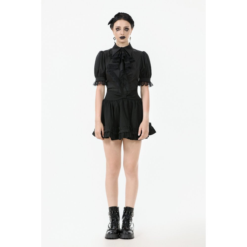 Dark in Love Viktoria Lace Ruffle Gothic Blouse in Black