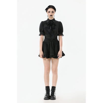 Dark in Love Viktoria Lace Ruffle Gothic Blouse in Black