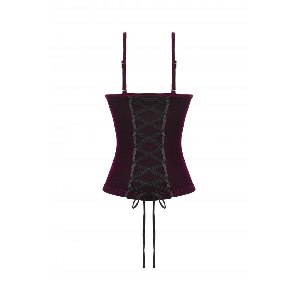 Dark in Love Serilda Velvet Lace Corset Top in Wine Red