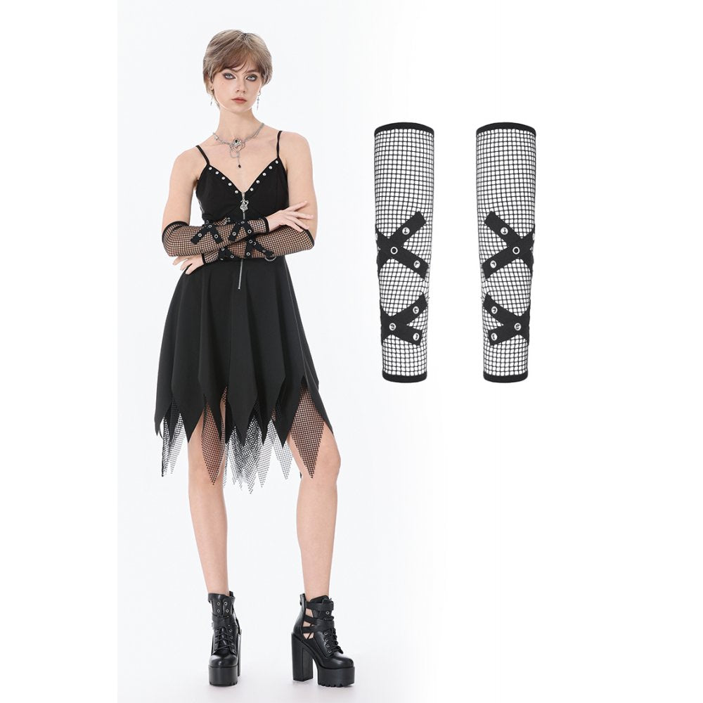 Dark In Love Punk Mesh Hollow Chain Decor Gloves