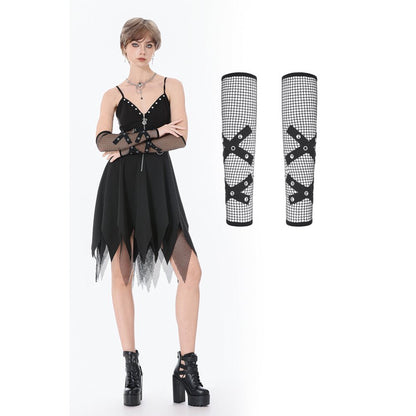 Dark In Love Punk Mesh Hollow Chain Decor Gloves