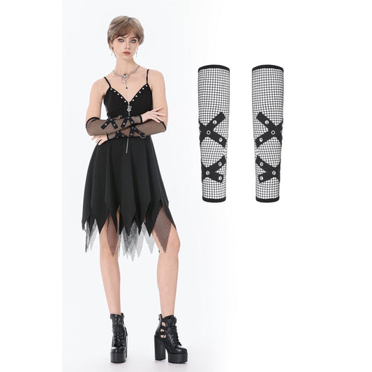 Dark In Love Punk Mesh Hollow Chain Decor Gloves