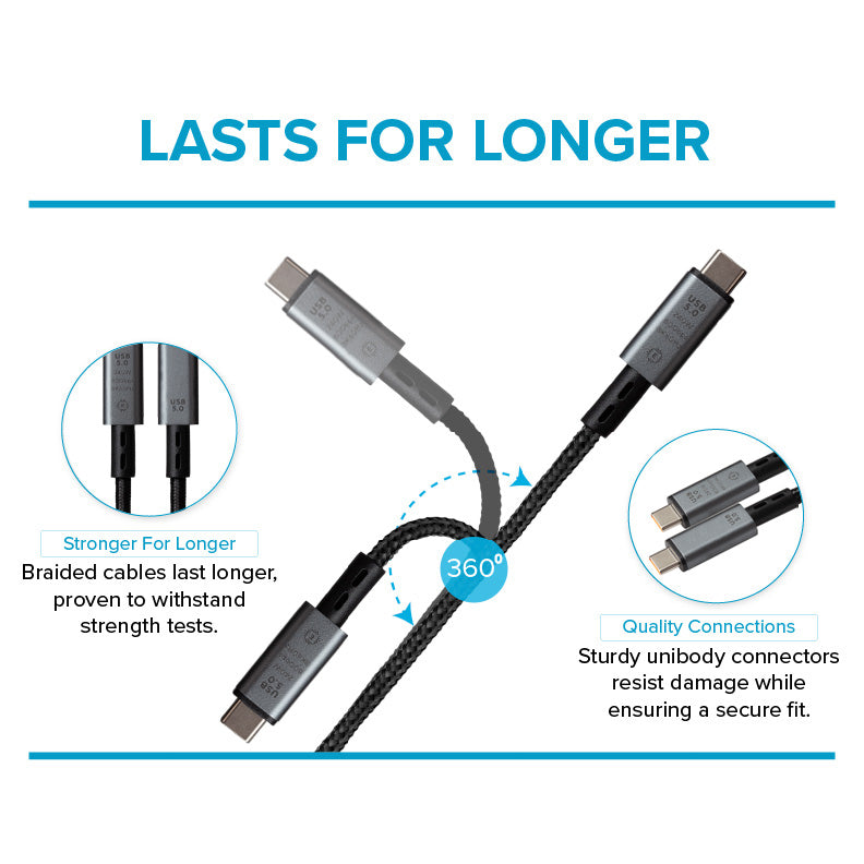 Maplin USB-C to USB-C V5.0 8K 240W PD Braided Cable - Black, 1m