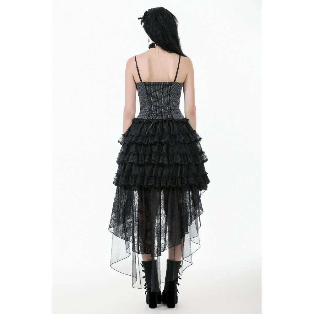 Dark in Love Belladonna Tiered Lace High-Low Goth Skirt in Black