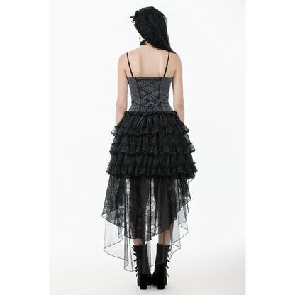 Dark in Love Belladonna Tiered Lace High-Low Goth Skirt in Black