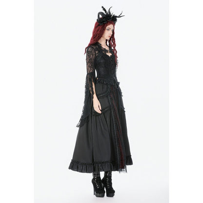 Dark in Love Gothic Victorian Lace Panel Skirt (Crimson)