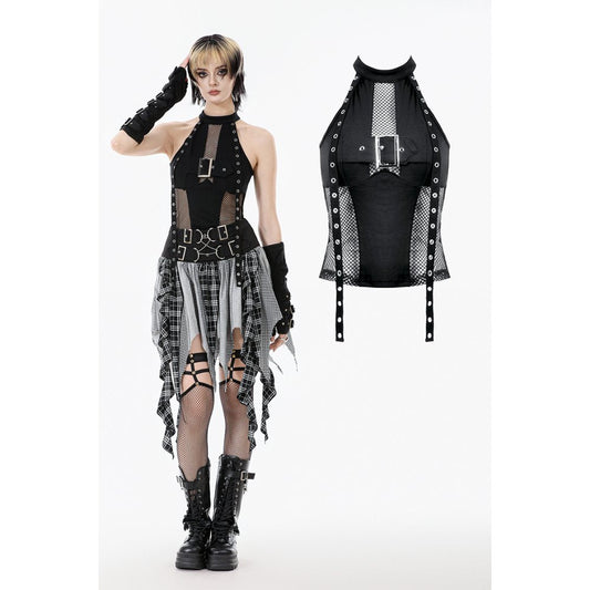 Dark in Love Bondage Mesh Panel Buckle Top