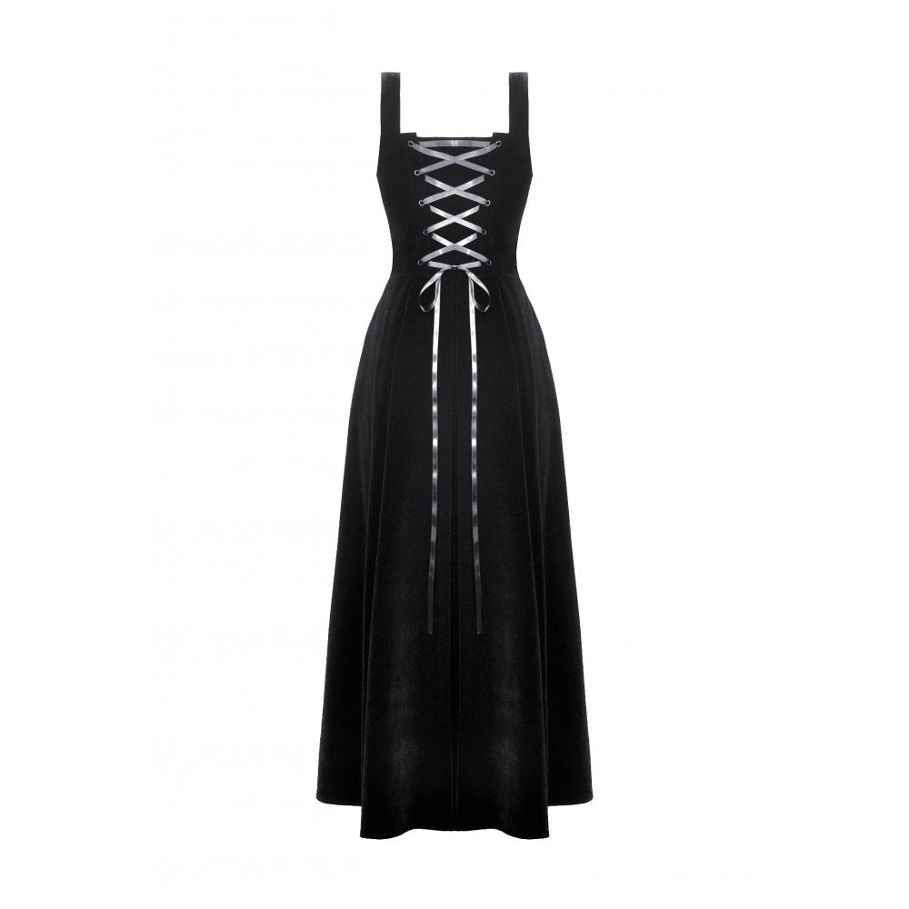 Dark in Love Lux Black Velvet Horn Embroidery Maxi Dress