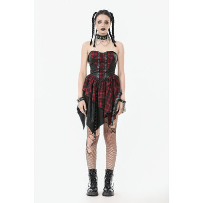 Dark in Love Red Tartan Corset Punk Dress with Handkerchief Skirt