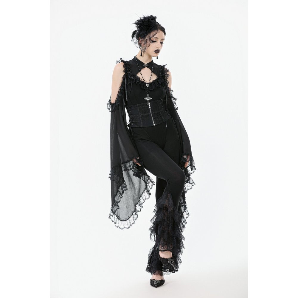 Dark in Love Goth Flare Leggings with Lace Frills