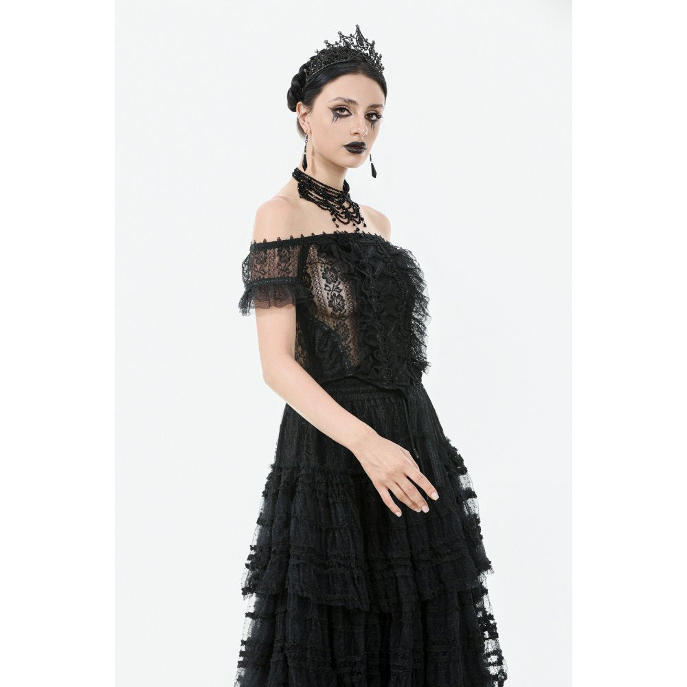 Dark in Love Ophelia Lace Off-Shoulder Gothic Top in Black