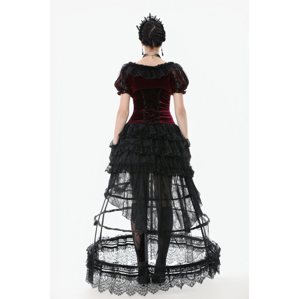 Dark in Love Gothic Hoop Cage Skirt with Lace Trim in Black