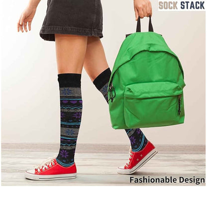 4 Pairs Ladies Ski Boot Socks Knee Length Cotton Rich with Full Cushioning and Thermal Insulation for Warmth and Comfort Fair Isle Pattern Fits Sizes 4-7 by Sock Stack