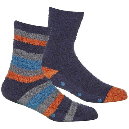 4 Pairs Mens Cozy Winter Striped Fluffy Slipper Socks Non-Skid Gripper Soles Warm Thick Fleece Tall Design UK Sizes 6-11 by Sock Stack