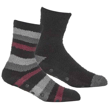 4 Pairs Mens Cozy Winter Striped Fluffy Slipper Socks Non-Skid Gripper Soles Warm Thick Fleece Tall Design UK Sizes 6-11 by Sock Stack