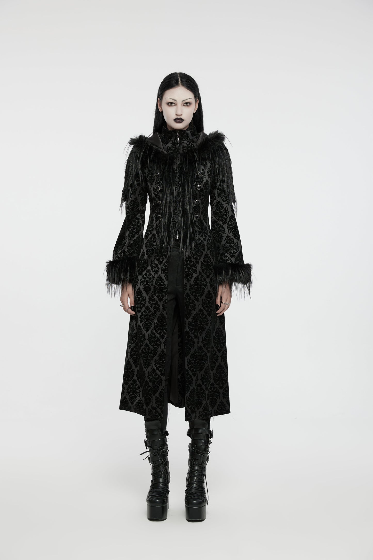 Punk Rave Morrigan Goth Gorgeous Jacquard Coat - Black