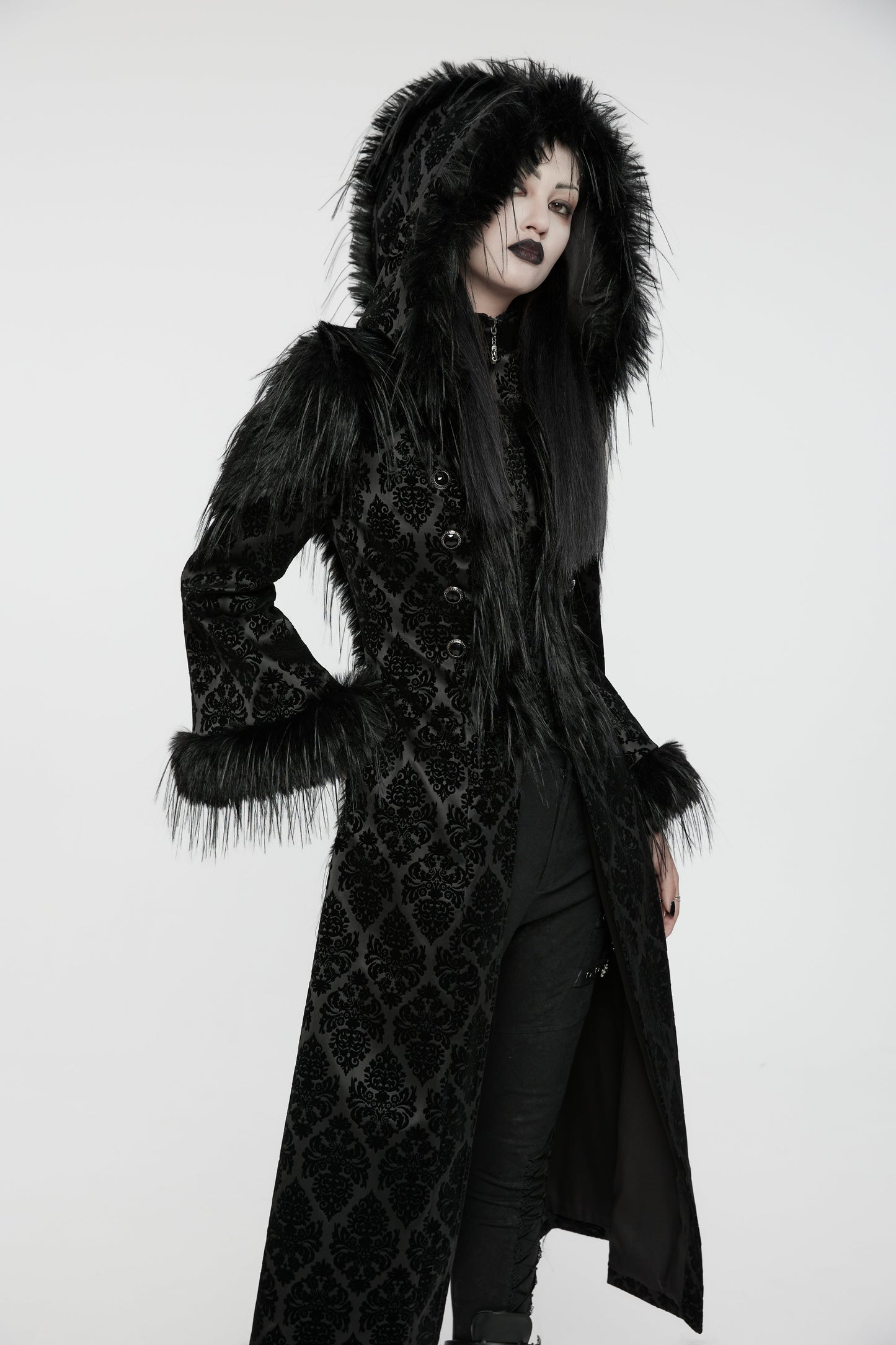 Punk Rave Morrigan Goth Gorgeous Jacquard Coat - Black