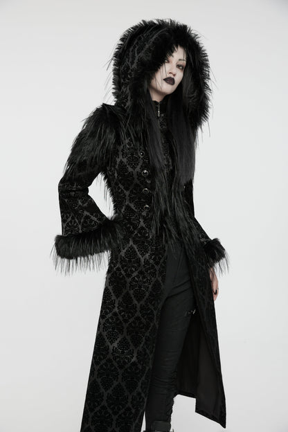 Punk Rave Morrigan Goth Gorgeous Jacquard Coat - Black