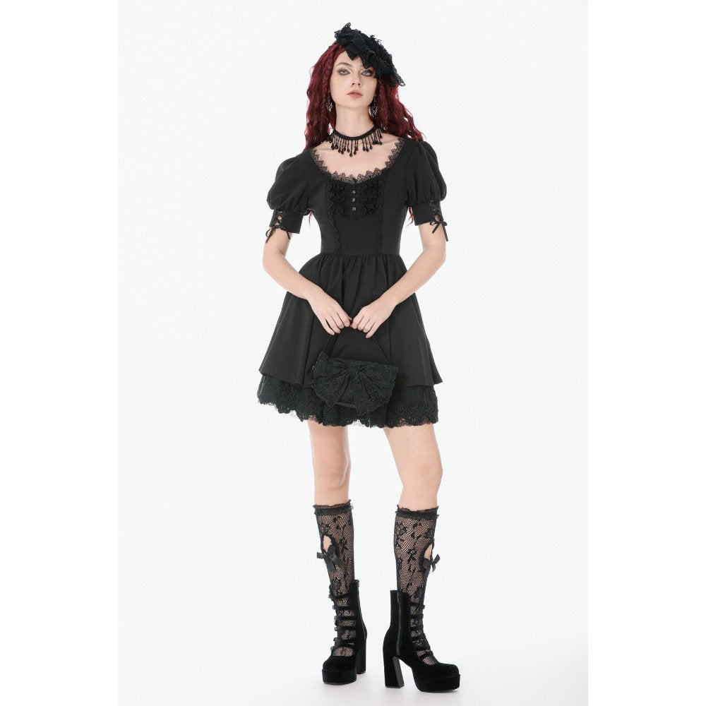 Dark in Love Gothic Lace Square-Neck Puff Sleeve Dress