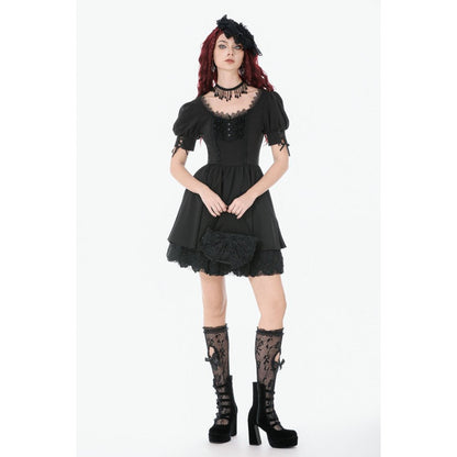 Dark in Love Gothic Lace Square-Neck Puff Sleeve Dress