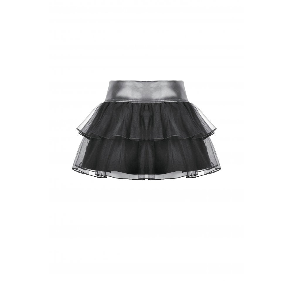 Dark in Love Bonded Tulle Layered Goth Mini Skirt in Black