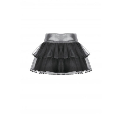 Dark in Love Bonded Tulle Layered Goth Mini Skirt in Black